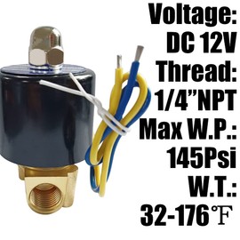 Qolekog 1/4" NPT Brass Electric Solenoid Valve 12V Normally Close For Air Water Fuel with 1/4"MNPT Hex Brass Fitting