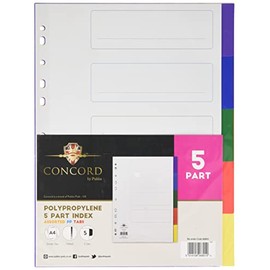 Concord Plastic Subject Dividers Polypropylene 120 Micron Europunched 5-Part A4 Assorted Ref 06801