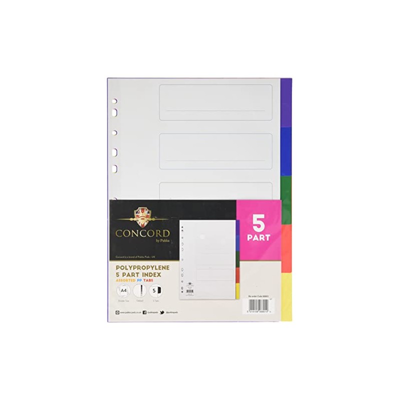 Concord Plastic Subject Dividers Polypropylene 120 Micron Europunched 5-Part A4