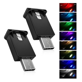 Sun Walker 2 PCS USB Type C LED Ambient Light, 8 Colors RGB Car Ambient Lights Adjustable Brightness Night Lamp, 5V Plug-In Smart USB Atmosphere Light for Vehicle Home Office