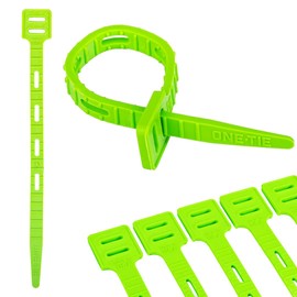 ONE TIE 8-Inch Reusable Zip Ties - Cable Management & Cord Organizer Zip Ties for Home, Office, and Industrial Use, Great for Gardening, Weather Resistant, Indoor/Outdoor Use, USA, 10pcs, Green