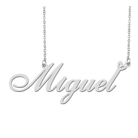 Silver Miguel Name Necklace Heart Charm Pendant Stainless Steel Mother Day Jewelry for Best Friends Familys 16"