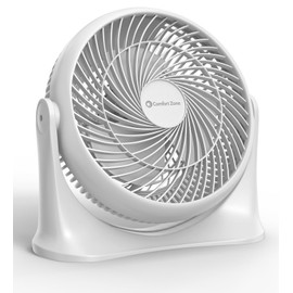 Comfort Zone 11-Inch High-Velocity Tabletop Air Circulator Fan – Quiet 3-Speed Personal Turbo Fan with 90° Adjustable Tilt & Carry Handle – Compact Desk Fan for Home, Office, or Bedroom – White