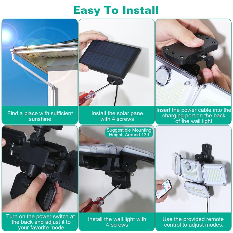 KOCASO Solar Outdoor Lights, 333 LED 3000LM Security Lights with