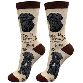 E&S Pets Pet Lover Socks - Dog Socks - Cat Socks - Pet Lover Gifts - Cute Crew Socks - Unisex - Novelty Socks, Pug Black, One Size
