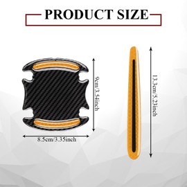 QZTYTY 8PCS Car Door Handle Protector Reflective Sticker, Vehicle Door Stickers, 3D Carbon Fiber Universal Door Handle Scratch Protector Cover, Auto Door Handle Protective Film for Cars (Yellow)