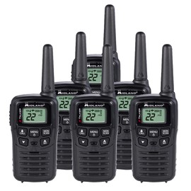 Midland T10 22 Channel FRS Walkie Talkie - Up to 20 Mile Range Two-Way Radio - Black (Pack of 6)