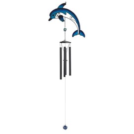 ICE ARMOR 35" Long Black Gem Dolphin Wind Chime Statue Sculpture Ornament Decoration Garden Decor Ideas for Housewarming, Holidays and Birthdays Great Collectible Addition