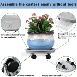4-pack 13" Plant Caddy with Wheels, Drainage Tray & Heavy-duty Casters - Large Rolling Plant Stand for Moving Heavy Pots, Indoor & Outdoor Use, Grey