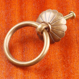 6 Pcs Ring Drawer Pulls,Antique Style Pure Brass Hangin Ring Cabinet Drawer Pull,1-1/2 in Solid Brass Drawer Knobs,Antique Bronze Dresser Drawer Handles,for Bookcase,Bedside Table,Storage Box etc