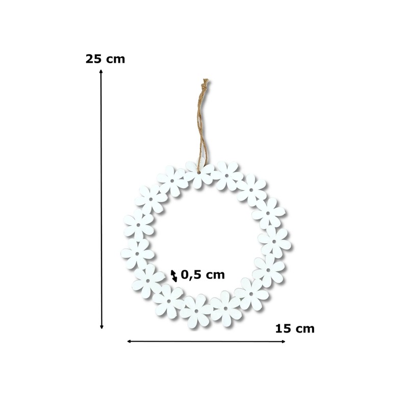 DARO DEKO Holz Blumenkranz weiß Ø 15cm mit Kordel Holzkranz