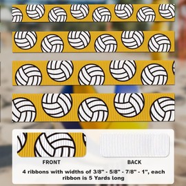 NUVCELKA Grosgrain Volleyball Ribbon - 4 Widths (3/8", 5/8", 7/8", 1"), 5-Yard Each, Sporty Pattern - Ideal for Hair Bows, Cheerleading, Team Gifts, DIY Crafting, Gift Wrapping (Yellow)
