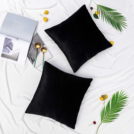 Upopo soft, velvet cushion covers, decorative plain cushions, cushion for sofa, couch, bedroom, living room with zips, Set of 2