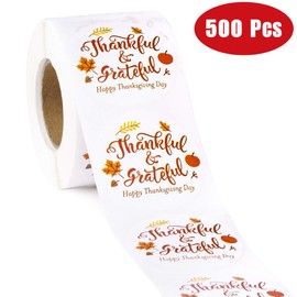 WRAPAHOLIC Happy Thanksgiving Day Stickers - Grateful Design for Holiday/Party Decoration and Gift Wrap - 2 x 2 Inch 500 Total Labels