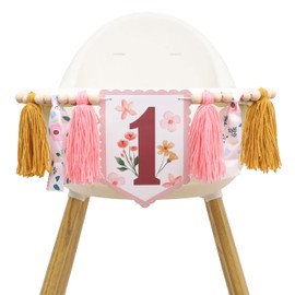 Bohemian Birthday Party Decorations - Wildflower 1st Birthday High Chair Banner,First Birthday Banner, Floral Themed Banner With Ribbon Tassels, Photo Props,One Woodland Wildflower Garland