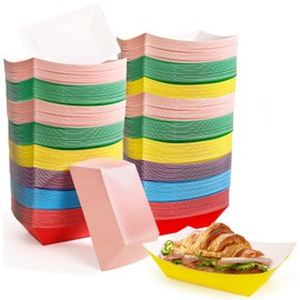 Covzoe 200 Pack Paper Food Boat Tray, Colorful Hot Dog Tray Disposable, Leakproof French Fry Holder, Food Serving Container for Snack Burger BBQ Popcorn Taco Fries Carnival Festival
