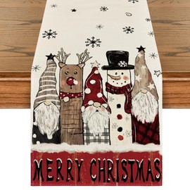 Artoid Mode Santa Claus Reindeer Snowman Merry Christmas Table Runner, Seasonal Winter Kitchen Dining Table Decoration for Home Party Decor 13x36 Inch