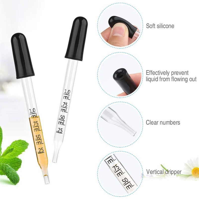 LFBEST 24pcs 1ml Scale Dropper Glass Dropper Liquid Pipette Rubber