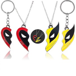 Bettinay 2PCS Half Heart Best Friend Necklace, 2PCS Keyring Bff with Patterns Ornament