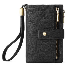 SENDEFN Medium Purses for Women, Trifold Ladies Leather Purse, RFID Blocking Wallet for Women with Multi Card Slots, Double Zipper Coin Pocket and Wrist Strap