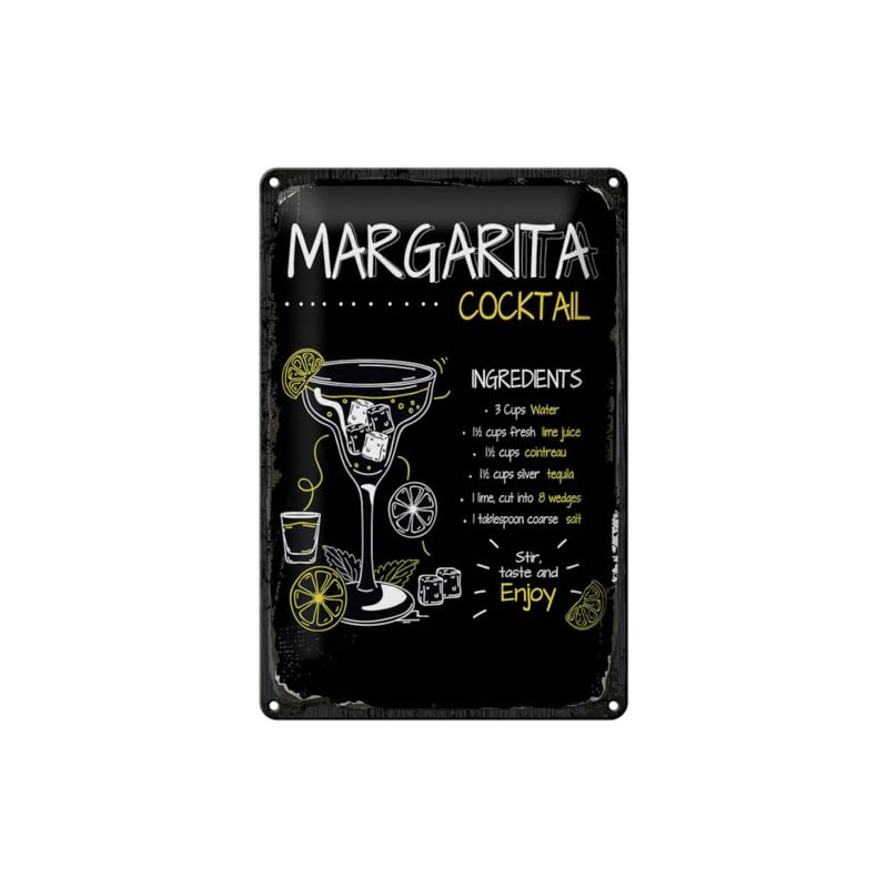 Blechschild 30 x 20 cm Margarita Cocktail Recipe - DekoNo7