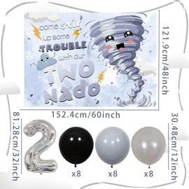 LaVenty Two Nado Birthday Decorations Blue 2nd Tornado Theme Party Supplies Backdrop Banner Balloons Black Balloons Boy 2nd Birthday