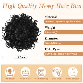 RUWISS Chignon Finto per Capelli Afro, Nero Naturale Chignon Riccio con Elastico Posticcio per Capelli Chignon per Donne, 85g