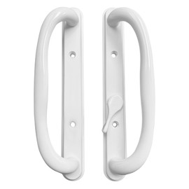 10" Olympus Sliding Patio Glass Door Offset White Pull Handle Set Replacement - Non-Keyed Handle fits 3 ¹⁵/₁₆ inches Hole Spacing, and 1-1/4" to 2-1/4" Door Thickness - Fix and Repair Door Hardware