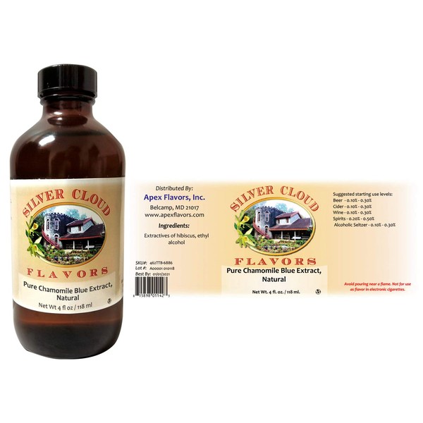 Pure Chamomile Blue Extract, Natural - TTB Approved - 4 fl. ounce bottle