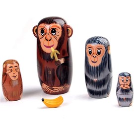 Matrioska Matrioska Set of 5 Funny Monkeys and Nesting Bananas Matrioska Follia Russian Doll Handmade
