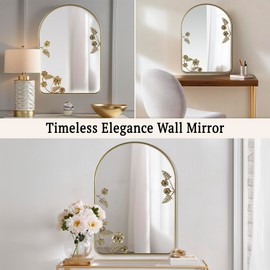 Madison Park Adaline Wall Mirror for Bedroom, Living Room Décor Accent Mirror, Metal Frame with Floral Details, Entryway Mirror, Ready to Hang Bedroom Mirror Home Decor, 29.75" H Gold