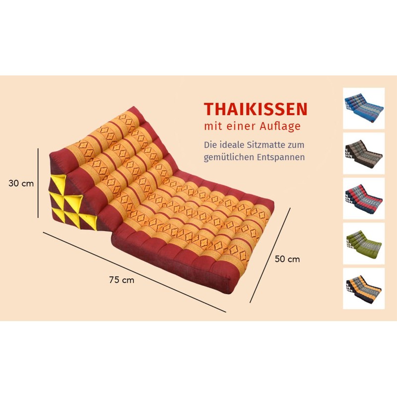 GURU SHOP Thai Cushion, Triangular Pillow, Kapok, Day Bed with