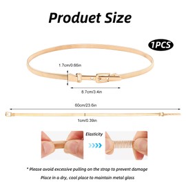 Sopoloray 1Pcs Women's Skinny Metal Waist Belt,Elastic Rhinestone Chain Belt for Dresses,Adjustable Shiny Gold Waistband for Wedding,Party,Formal,Casual Outfits