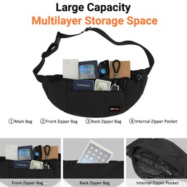 MAXTOP Super Large Black Fanny Pack Sling Bag for Men Women Crossbody Sling Chest Bag for Travel Cycling Hiking Climbing