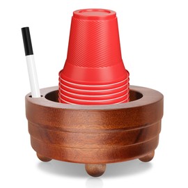 Wood Cup Holder with Marker Slot, Anglekai Wooden Disposable Party Cup Holder with Marker Slot for Party with Pen