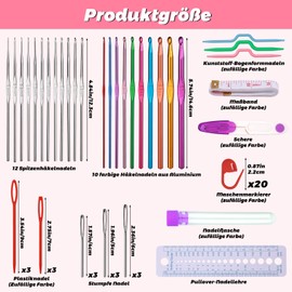 Ruasol Crochet Hooks Set, 60 Pieces Crochet Hooks Set with Storage Box, Ergonomic Knitting Needles, Blunt Needles, Stitch Markers, DIY Hand Knitting Craft Tools for Beginners