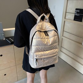 Extolove Puffy Backpack Fashion Lightweight Quilted Puffer Backpack Purse for Women Casual Daily Carry on Daypack (Khaki)