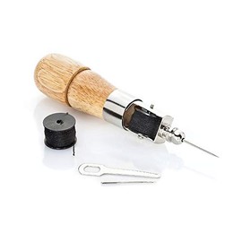 UPP Sewing Awl Complete Set Including Needle, Hole Punch, Wrench and 1x Black Thread Spool, Hand Sewing Leather, Bags, Leather Craft, Hand Sewing Machine, Awl Hand Stitcher, Wood/Metal, 16 x 3.5 cm