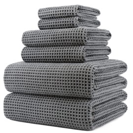 Polyte Set de 6 Toallas de Baño Microfibra Waffle Secado Rápido 430 gsm