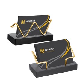 Sibba Business Card Stand Wooden Business Card Holder for Desk Business Cards Storage Business Card Box Display Box Flyer Stand Exhibition Stand Home Office (W,Black, Gold Frame)