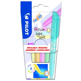 Pilot FriXion Light Soft Erasable Highlighters, Set of 6, Pastel Pink, Yellow, Purple, Blue, Orange, Green Colour