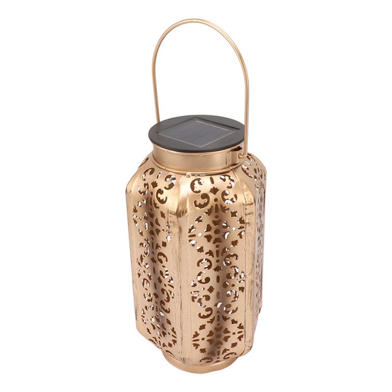 LED Solar Lantern Waterproof Hanging Metal Lamps Small Hexagonal Lantern