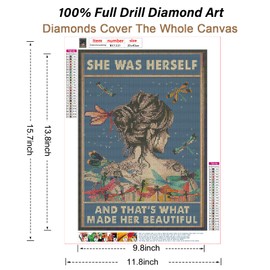 NAIMOER Inspirational Diamond Painting Kits for Adults, Diamond Painting Hippie Girl 5D Diamond Art Full Drill Diamond Painting Kits Rhinestone Picture for Home Decor 30x40cm