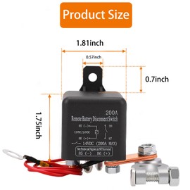 CXBB DC12V 200A Remote Battery Disconnect Switch Kill Switch for Car Truck Anti-Theft Prevent Battery Drain Battery Switch Isolator (Black Negative Wire at The Bottom)