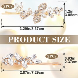CustomyLife 4PCS Gold Rhinestone Hair Clips, 2 Styles Bridal Crystal Hair Pins, Leaf French Wedding Barrettes Accessories for Women Bride