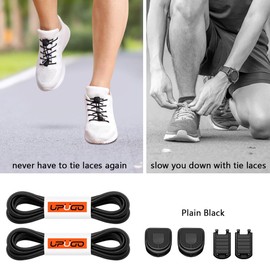 UpUGo UpUGo Elastic Shoe Laces, No Tie, One Size Fit All, Plain Black, 1 Pair