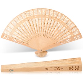 Queekay Wooden Hand Fan Carved Wooden Folding Fan Summer Wedding Fan Decoration with Hollow Chinese Vintage Hand Fan Wall Decoration Wedding Gift for Women Bridal Party DIY (Classic Style)