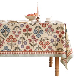 bilin gaier Vintage French Linen Rectangular Tablecloth,Multiple Prints Table Cloth,Soft and Durable Tablecloths,Decor Table Cover for Kitchen,Dining,Tea Party,Home,Christmas,67"*118"