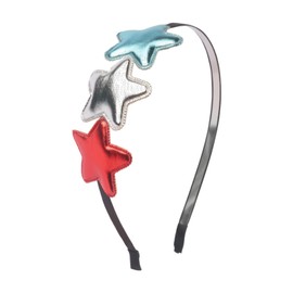 4th of July Headband for Women, Red Silver Blue Glitter Foam Star Hairband with Silver Metal Hair Hoop, Patriotic Hair Accessory