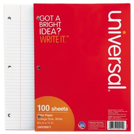 Universal UNV20911 8.5 in. x 11 in. 3-Hole Filler Paper - Medium/College Rule (100/Pack)